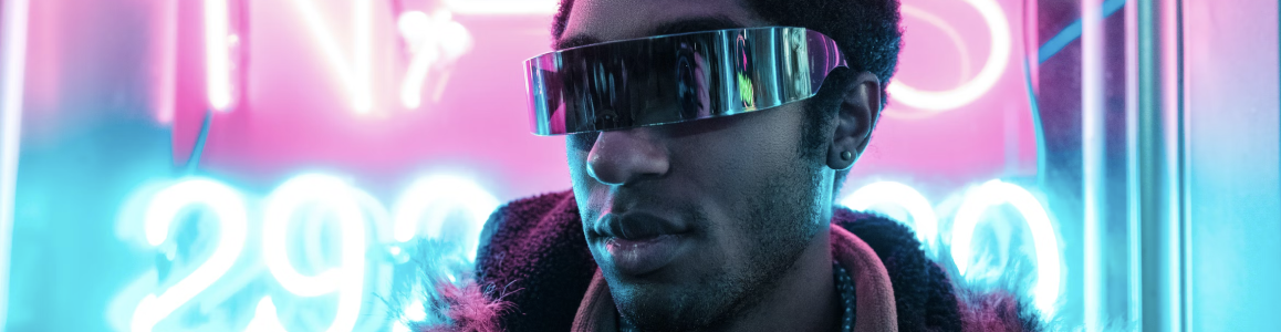 Man with glasses and neon background